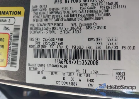 2014 Ford Fusion Se from USA, damaged, VIN 1FA6P0H7XE5352008